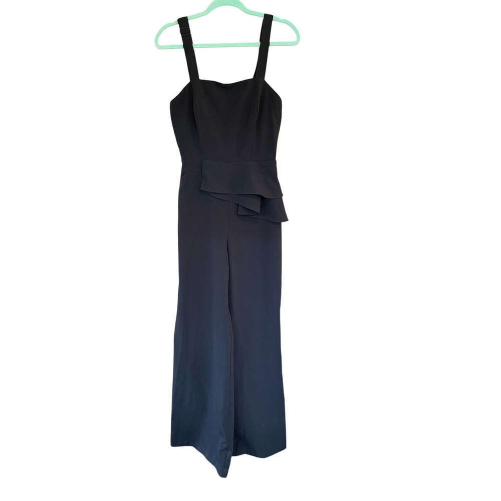Jay Godfrey Black Peplum Wide Leg Jumpsuit Size 4 Sleeveless Square Neck Tall